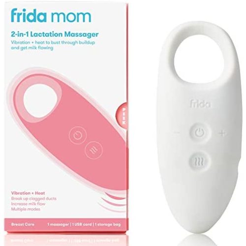 Frida Mom 2-in-1 Lactation Massager - Multiple Modes of Heat + Vibration for Clogged Milk Ducts, Increase Milk Flow, Breast Engorgement - USB Cord Included