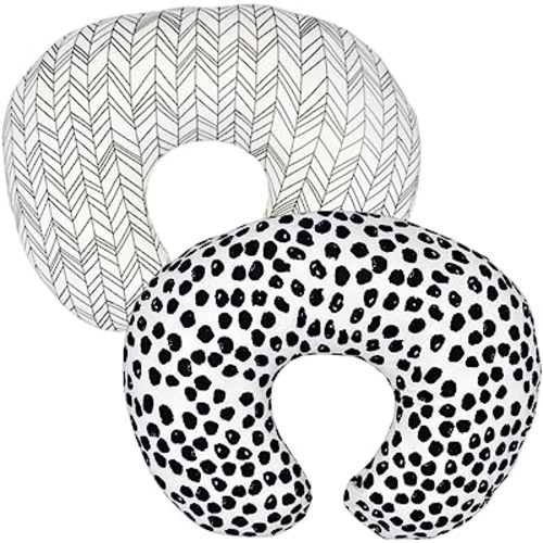 2 Pack Nursing Pillow Cover Slipcover for Breastfeeding Pillows, Soft and Comfortable Safely Fits On Standard Infant Nursing Pillows, Black