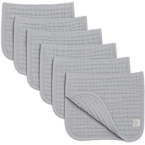 Premium 100% Muslin Cotton Burp Cloths 20" x 10", 6 Layer Large, 6 Pack, Absorbent for Baby Drool and Messes – Plush, Non-Irritating & Delicate Baby Burp Cloths for Boys & Girls (Cloud Gray)