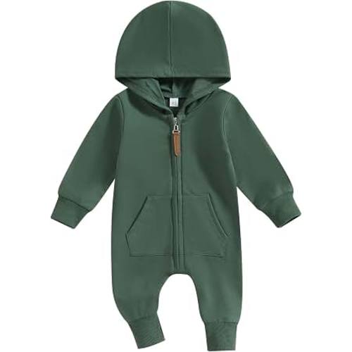 Amazon.com: allshope Newborn Baby Boy Girl Fall Outfit Romper Long Sleeve Hooded Solid Zipper Jumpsuit Bodysuit Infant Clothes