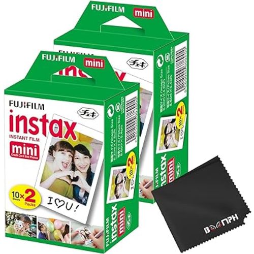 Fujifilm Instax Mini Instant Camera Film: 40 Shoots Total, (10 Sheets x 4) - Capture Memories Anytime, Anywhere - Boomph's Comprehensive Ultimate Performance Cloth Solution for Perfect Picture Quality