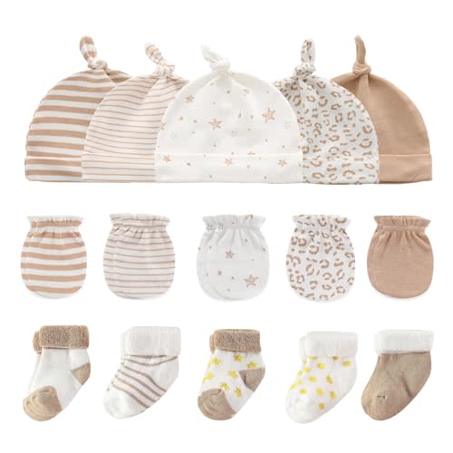 Ruliby Baby Hats Mittens and Socks Set Cotton Newborn Hat Beanie Soft Infant Girls Boys Caps Gloves 0-6 month