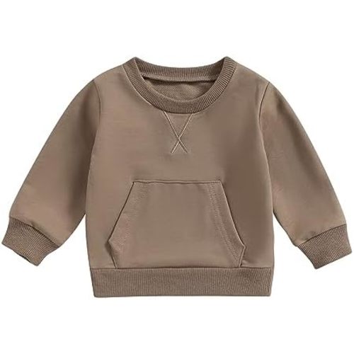 Toddler Baby Boy Girl Long Sleeve Crewneck Pullover Sweatshirt Sweater Outfits Solid Color Casual Clothes