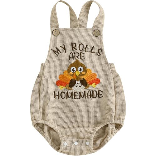 Thanksgiving Baby Girl Boy Outfit My Rolls are Homemade Romper Overalls Turkey Waffle Bodysuit Baking Bread Clothes
