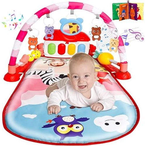 Best Baby Play Mat Baby Gym Play Piano Tummy Time Activity Mat, 5 Infant Sensory Baby Toys, Music and Lights Boy & Girl Gifts for Newborn Baby 0 to 3 6 9 12 Months (Red)