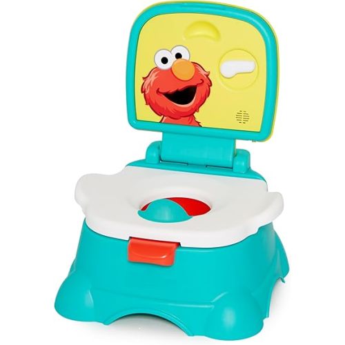 Sesame Street Elmo Hooray 3-in-1 Potty Training Toilet Seat and Step Stool, Easy to Clean Design with Flush Handle and Sounds, Portable and Great for Travel, Perfect for Toddler Boys and Girls 1-3