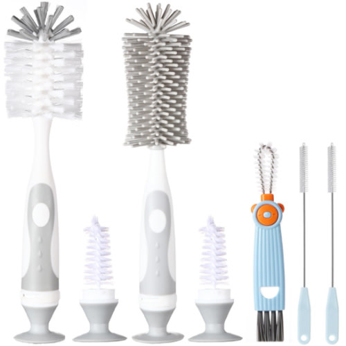 5-in-1 Baby Bottle Cleaner Set, Including Nylon & Silicone Bottle Brush, Cap, Straw & Nipple Brushes, BPA-Free (Grey)