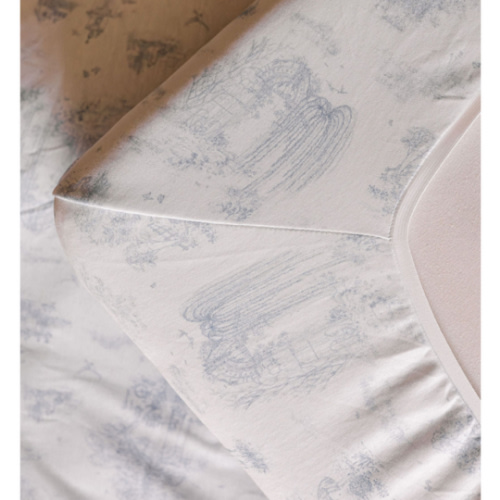 Spring Toile Blue Fitted Crib Sheet