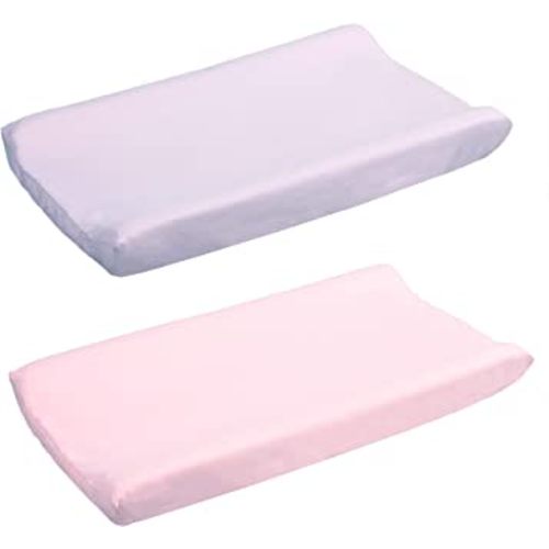 2 Pack Microfiber Soft Changing Pad Cover, with 2 Considerate Safety Belt Holes, Durable Diaper Change Table Sheet Set for Baby Girls, 16''x32''x8'', Light Purple & Pink