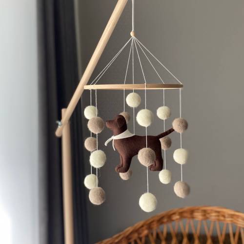 Dog mobile for nursery, Labrador, golden retriever dog baby mobile, gender neutral mobile, Puppy cot mobile felt, Felt ball mobile crib,