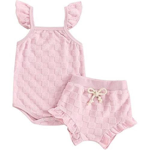 Kuriozud Baby Girl Summer Clothes Sleeveless Tank Top Shorts Set Cute Toddler Girl Outfit Aged 3 6 12 18 24 Months 2T 3T