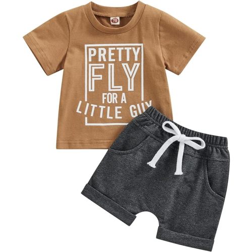 Toddler Baby Boy Summer Outfit Short Sleeve Letter Print T Shirt Top and Casual Shorts Set Cute Infant Newborn Clothes