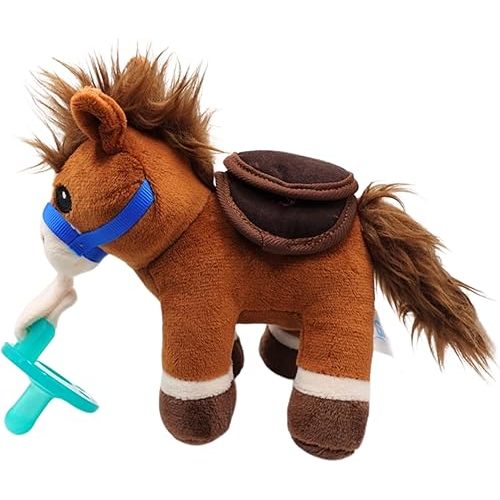 Baby Boy and Girl Silicone Pacifier with Detachable Western Plush Toy Holder, Horse