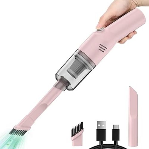 Portable Mini Car Vacuum Cleaner Pink, High Power Cordless(400g) Handheld Rechargeable Vacuum Cleaner for Desk V06