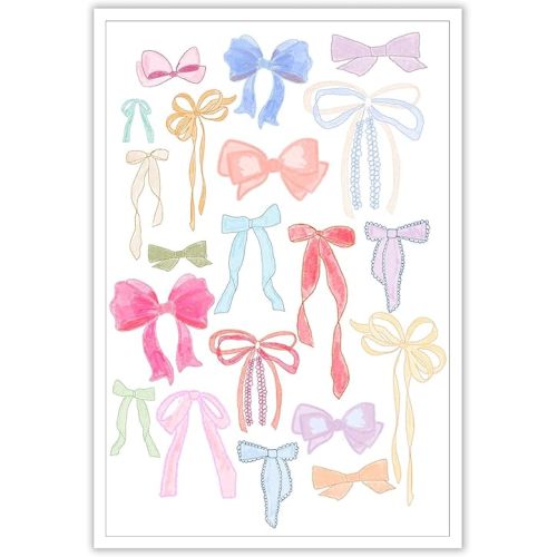 Pnsoien Grand Millenial Pink Bow Ties Posters Trendy Chinoiserie Canvas Wall Art Coastal Art Decor 12x16in Unframed Preppy Watercolor Blue Yellow Bowknot Pictures