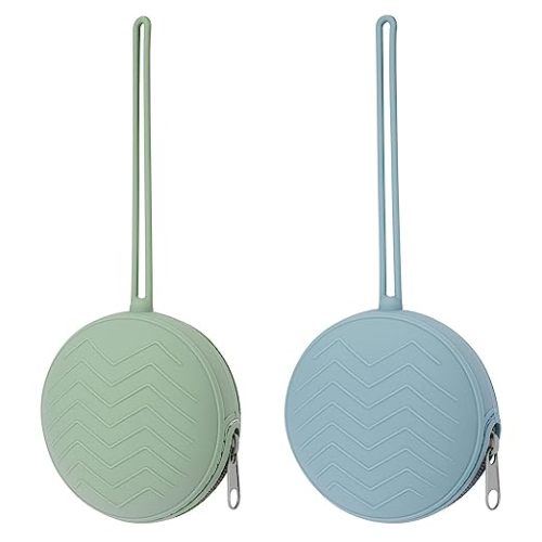 Nupoopy 2 Pack Silicone Pacifier Holder Case, BPA Free Newborn Baby Pacifiers Silicone Pouch for Boys & Girls, Portable Silicone Pacifier Container Case (Sage, Ether) - Sage,Ether