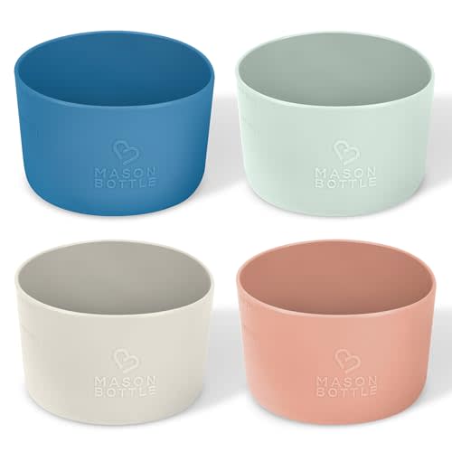 Mason Bottle 4oz Mason Jar Silicone Sleeves (4-Pack) - Regular Mouth Mason Jar Sleeves - Non-Toxic, Dishwasher Safe Small Mason Jar Sleeves for Grip & Protection - Made in USA (Jars NOT Included)