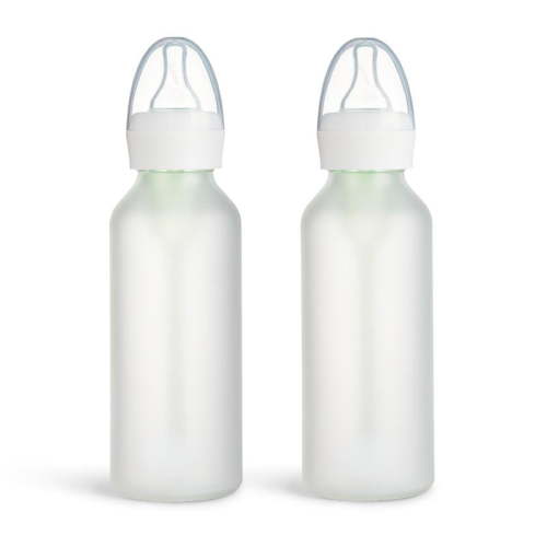 Silicone Glass Baby Bottle - Anti-Colic Feeding System with Natural Feel Nipple, 2pk