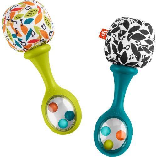 Fisher-Price Newborn Toys Rattle ‘n Rock Maracas, 2 Soft Musical Instruments for Developmental Play Babies Ages 3+ Months, Neutral Colors