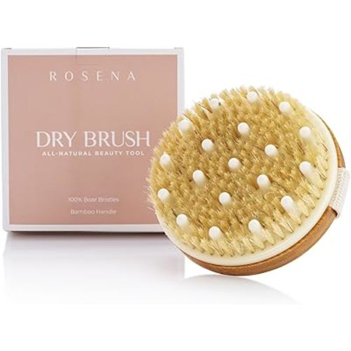 Dry Brushing Body Brush - Best for Exfoliating Dry Skin, Lymphatic Drainage and Cellulite Treatment - Organic Spa Exfoliation and Massage Scrub Brush with Natural Boar Bristles