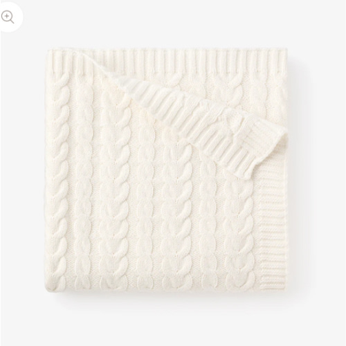 Whisper White Horseshoe Cable Knit Baby Blanket – Elegant Baby