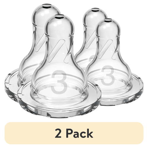 (2 pack) Dr. Brown's Natural Flow Level 3 Narrow Baby Bottle Silicone Nipple, Medium Flow, 3m+, 100% Silicone Bottle Nipple, 2-Pack