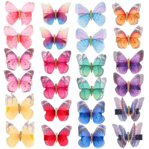 Cinaci 24 Pack/12 Pairs Realistic Colorful Butterfly Fully Lined Cloth Fabric Covered Alligator Hair Clips Bow Barrettes Accessories Hairgrips for Baby Girls Toddlers Infants Kids Women