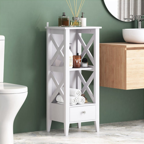 Breakwater Bay Bathroom Rack with Two Shelves and Bottom Drawer | Wayfair