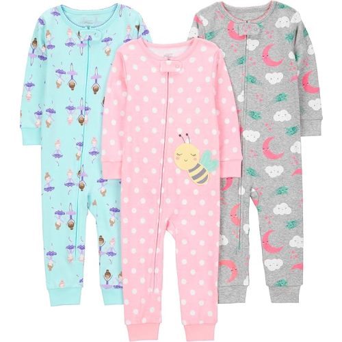 Simple Joys by Carter's Girls' 3-Pack Snug Fit Footless Cotton Pajamas