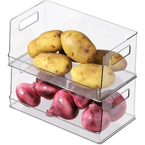 vacane 2 Set Trash Bag Dispenser, Stackable Pantry Organizer Bins with Handles, Under Sink for Kitchen, Bathroom, Cabinet Organizer and Storage