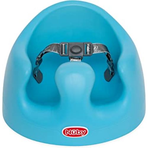 Nuby My Floor Seat, Soft Foam Cushion with Safety Harness and High Back Design, for Ages 4-12 Months, Blue