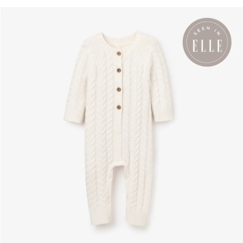 Whisper White Horseshoe Cable Knit Baby Jumpsuit – Elegant Baby