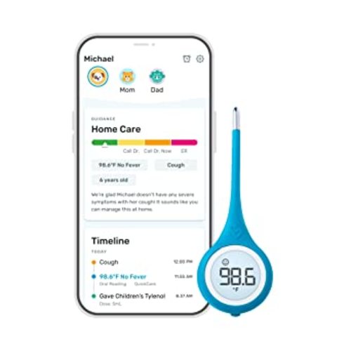 Kinsa QuickCare Smart Digital Thermometer for Adults, Kids and Babies, Oral, Rectal & Underarm Thermometer, App-Connected Fever and Symptom Tracking, Fast Accurate Readings