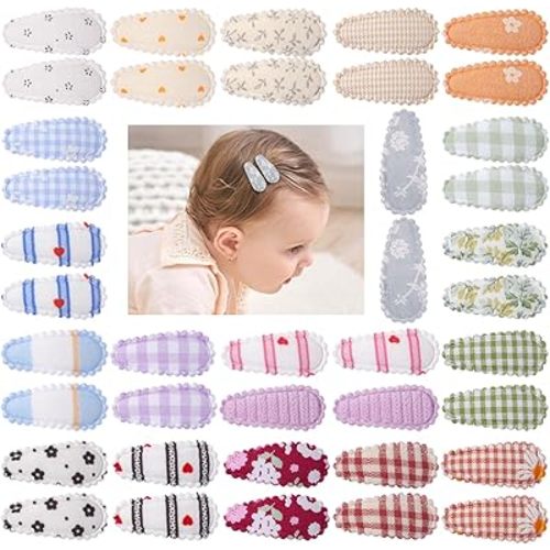 40 PCS Baby Hair Clips, Toddler Barrettes Floral Print Non Slip Snap Baby Clips, 1.5" Mini Hair Barrettes Accessories for Baby Girls, Infants, Toddlers