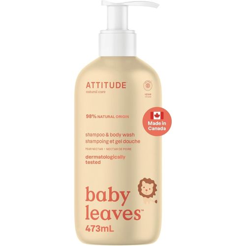 ATTITUDE Baby 2-in-1 Shampoo and Body Wash, Made in Canada, EWG Verified, Dermatologically Tested, Vegan, Pear Nectar, 473 mL