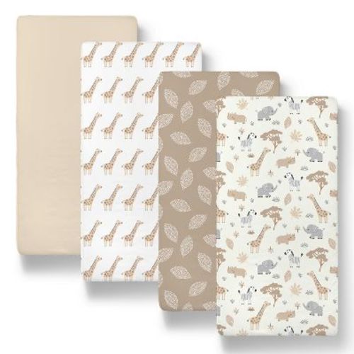The Peanutshell Safari Neutral Bassinet Sheets For Newborn Baby Boy & Baby Girl, 4 Pack Set