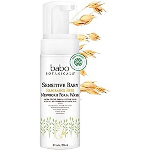 Babo Botanicals Sensitive Baby Fragrance-Free Newborn Foam Wash - with Natural Oat Protein, Shea & Cocoa Butter - EWG Verified, Hypoallergenic & Vegan - 9 fl. oz.