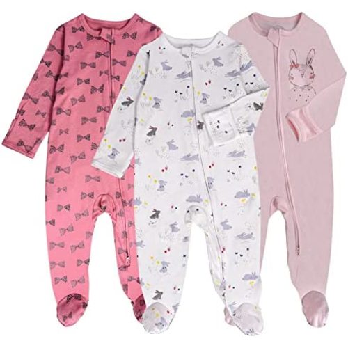 Baby Footed Pajamas with Mitten Cuffs - 3 Pcs Girls Boys Footie Sleeper Newborn, Zipper Footies Sleep 'n Play