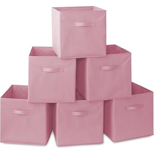 Casafield Set of 6 Collapsible Fabric Cube Storage Bins, Light Pink - 13" Foldable Cloth Baskets for Shelves, Cubby Organizers & More