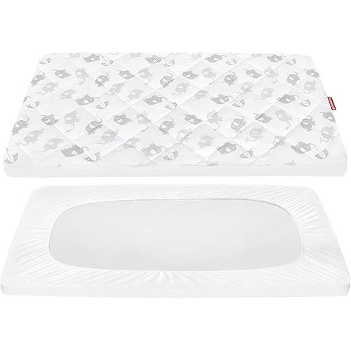 Pack and Play Sheets Fitted, Breathable Thick Playard Lovely Print Cover 39"×27"×5" Compatible with Graco Pack n Play, Elephant