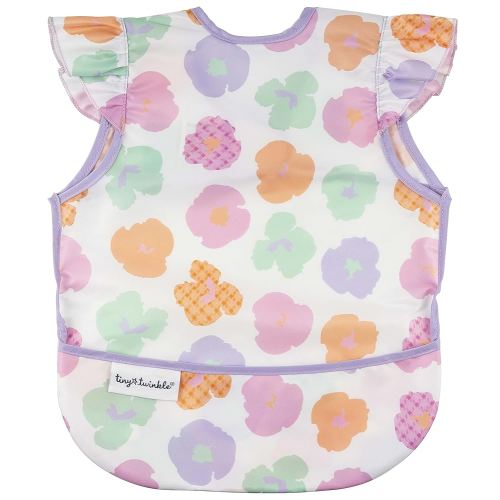 Tiny Twinkle Mess Proof Baby Bib - Waterproof & Lightweight Baby-Led Weaning Apron | 100% Recycled Polyester, Easy Clean & Machine Washable (Floral Pop, Small 6-24 Months)