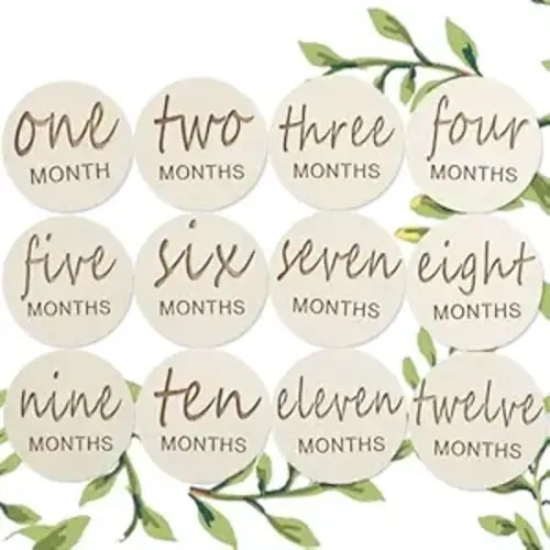 Wooden Baby Monthly Milestones for Newborn Baby,1-12 Months Baby Announcement Discs, Pregnancy Baby Shower Gifts (Wooden Milestone Discs)