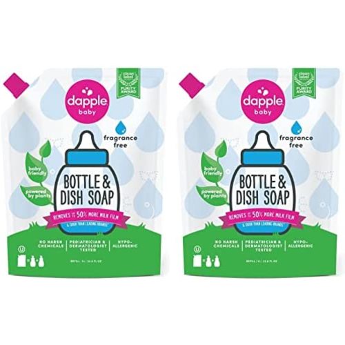 Dapple Baby, Bottle and Dish Liquid Refill Dish Soap Plant Based Hypoallergenic, Fragrance Free, (Pack of 2) 68.0 Fl Oz
