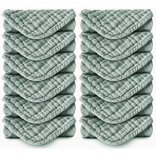 Spotted Play Muslin Burp Cloths 100% Cotton Large 20''x10'' Extra Soft and Absorbent Baby Wash Cloths Spit Up Rags - Baby Burping Cloth for Boys Girls Items(12 Pack Green)