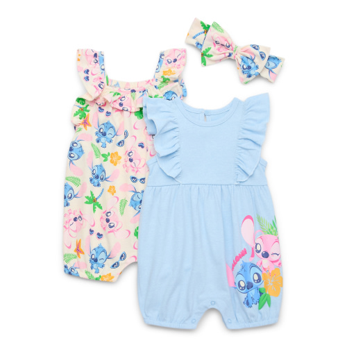 Stitch Baby Girls Romper Set, 2-Pack, Sizes 0-24 Months