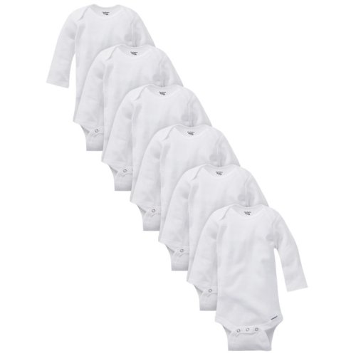 Gerber Baby Boy, Baby Girl, Unisex 100% Cotton Rib Longsleeve White Bodysuits, 8-Pack, Newborn-24 Months