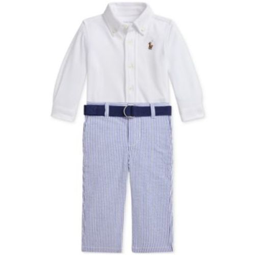 Baby Boys Button-Down Shirt, Belt & Seersucker Pants Set