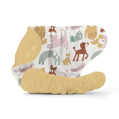 Esembly Cloth Diaper Outer, Waterproof Swim Cloth Diaper Cover, Leak-Proof and Breathable Layer Over Prefolds, Flats or Fitteds, Reusable with Snap Closure - Size 2 (18-35lbs), Barley