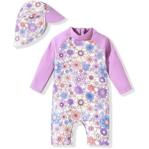 Aalizzwell Baby Girls Long Sleeve One Piece Bathing Suit with Hat