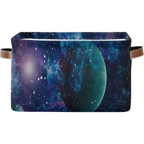AUUXVA Nebula Galaxy Planet Storage Basket Collapsible Cloth Storage Cube Basket Bins Organizer with Handles Rectangular Large Toys Shelf Closet for Nursery Bedroom Home Office